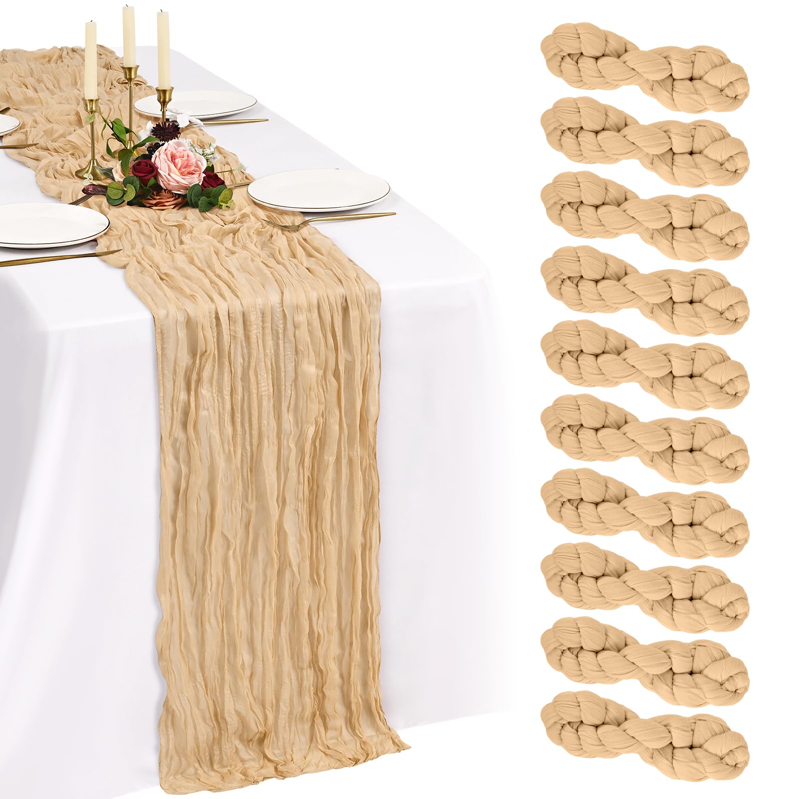 Showgeous Nude Cheesecloth Table Runner 90x300cm, Boho Gauze,10 Pack