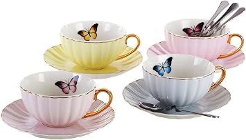 Jusalpha Elegant Tea Cup and Saucer Set-Coffee Cup Set with Saucer and Spoon FD-TCS03-4COLOR