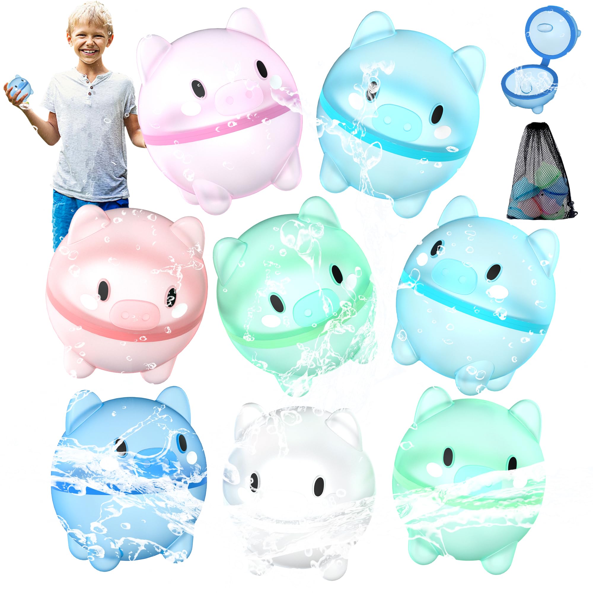 8/10/12/16 Pcs Bombe à eau Réutilisables pour Enfants Adultes, Bombes à eau à Fermeture Automatique, Jouets de Piscine pour Enfants pour les Jeux Familiaux et les Fêtes de Plage