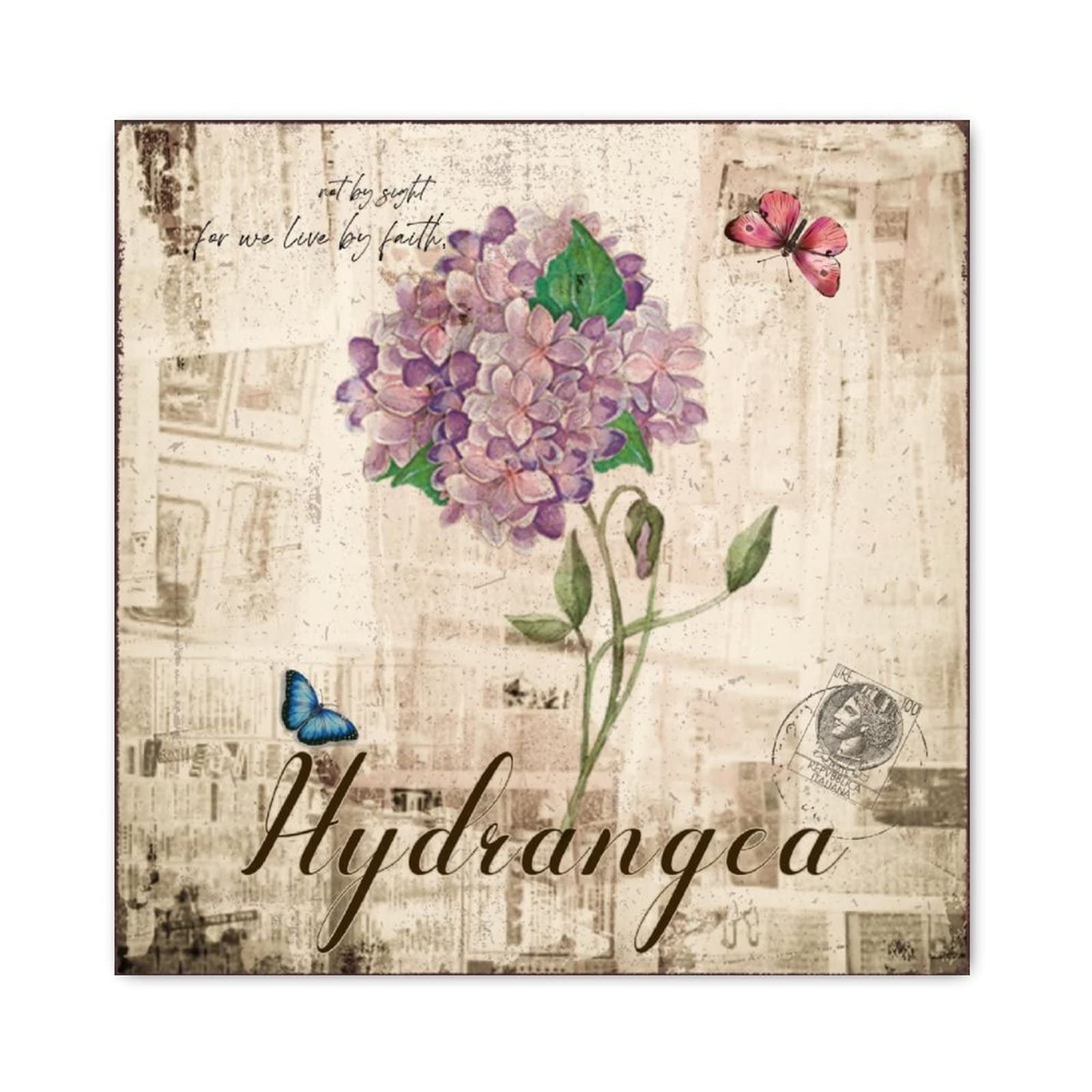 Panneau en bois hortensia violet et papillon cadeau de pendaison de cremaillere chretienne ideal