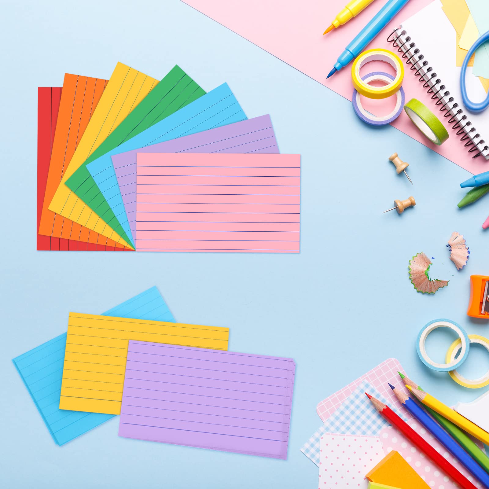 Fainne 2100 Stück linierte Karteikarten, sortierte Farben, farbige Karteikarten, Notizkarten, liniert, Lernkarten für Studium, Heimbürobedarf (7,6 x 12,7 cm, helle Farbe)