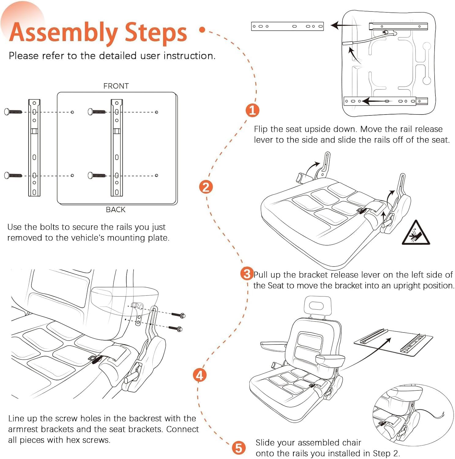 Universal Forklift Seat Adjustable Tractor Seat, Lawn Mower Seat with 0-90° Adjustable Armrest Headrest Safety Belt, Comfortable Leather Skid Steer Seat for Excavator Backhoe Dozer Loader