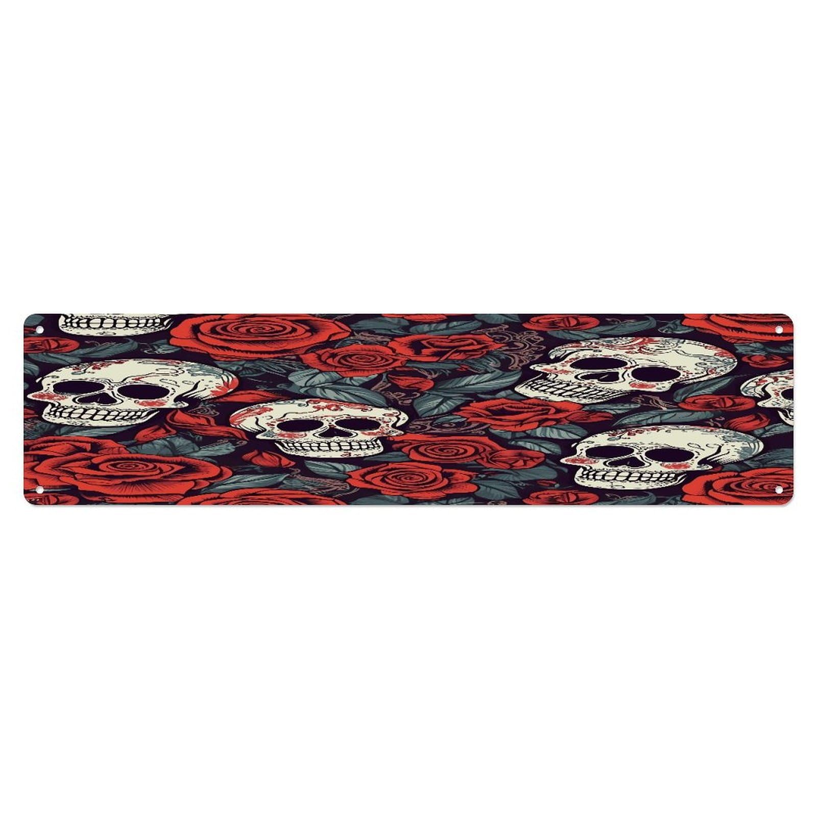 Adfgyerh Style Sugar Skulls And Red Roses Wall Decor Aluminum Waterproof. Plaque, Practical Gift,Sign 15.7X3.9 Inch Poster,For Home, Office, Business, Garage– Indoor/Outdoor