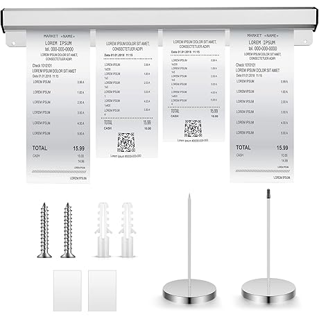 Aluminum Slide Check Rack with 2 Pcs Receipt Holder Spike Desk Receipt...