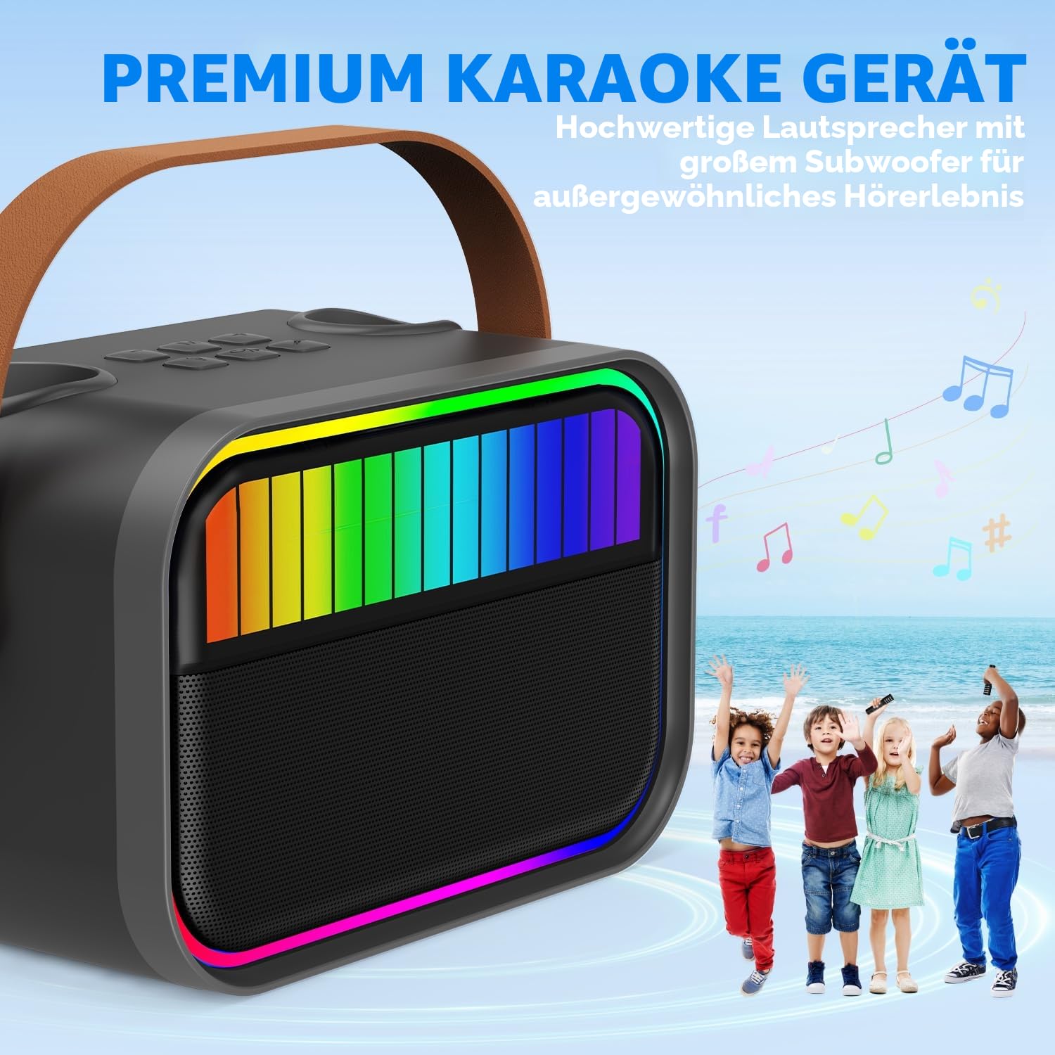 Karaoke Maschine für Kinder und Erwachsene, Kinderspielzeug für 3–12 jährige Mädchen Geburtstagsgeschenk, tragbarer Karaoke Maschine mit 2 Mikrofonen, Mädchengeschenk für Mädchen (Schwarz)