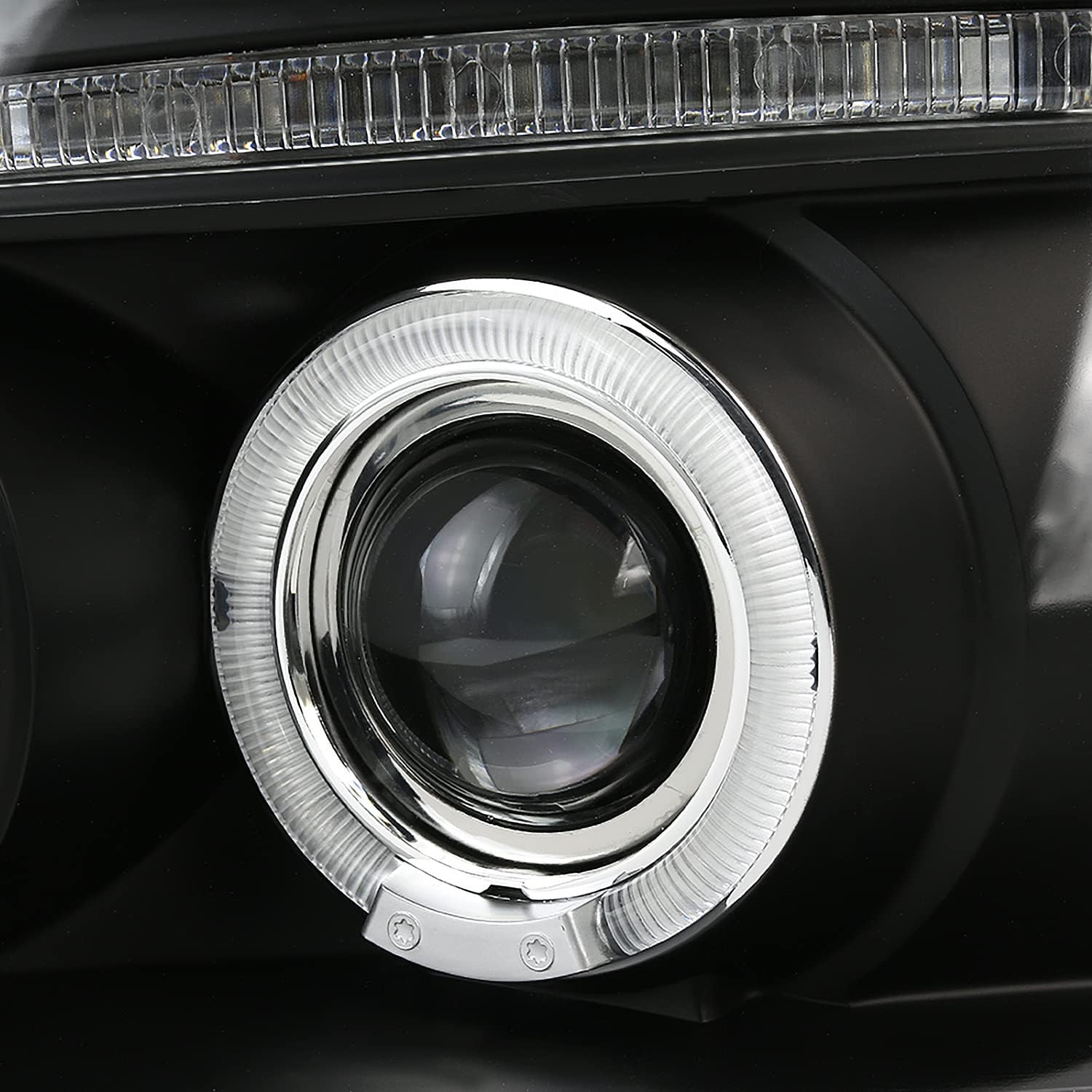 SPEC-D TUNING LED Dual Halo Black Projector Headlights Compatible with 1997-2003 Ford F-150, 2004 Ford F-150 Heritage, 1997-2002 Ford Expedition, Left + Right Pair Headlamps Assembly