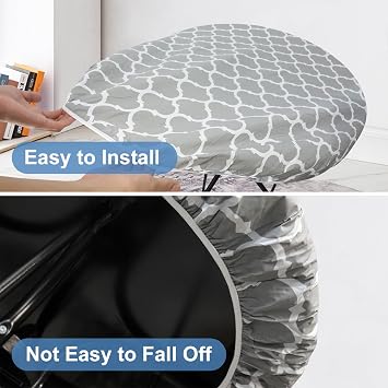 HXMJIED Elastic Edged Vinyl Fitted Round Table Cover - Grey Stripe, 90-110CM, Flannel Backed, Waterproof and Oil-Proof, Pattern, Wipeable