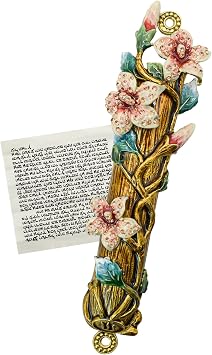 Mezuzah with Scroll for Door, Enamel&Zinc Alloy Blessing Mezuzah Case for Door, Colored Painted Mezuzha Scroll Kosher for Jewish Gifts/Jewish Decor, Christmas Brushed Gold, 2.28x9.64 in
