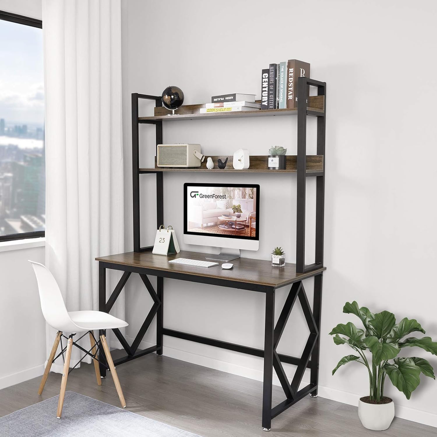 GreenForest Computer Desk 47 inch with Hutch and Storage Shelves Study Writing Table for Home Office, Walnut