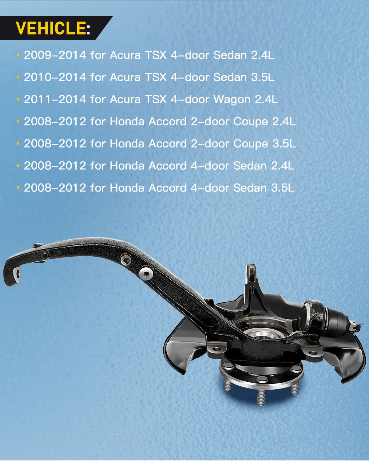 Front Steering Knuckle & Hub Assembly For Acura TSX 2009-2014 & Honda Accord 2008-2012 - Left & Right Side