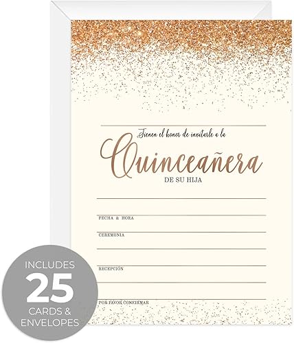 Miniatura 2 de Quinceanera Tarjetas De Invitaciones  25 tarjetas planas con purpurina sintética con sobres blancos  5 x 7 pulgadas 15 cumpleaños Mis Quince Anos