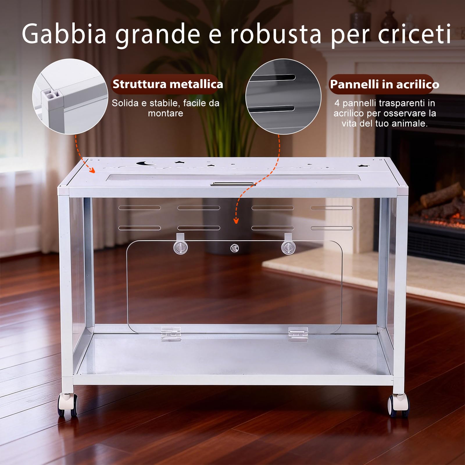 Grande gabbia per criceti in metallo, 80 x 50 x 55 cm, gabbia per roditori con ruote, stabile, bianca | Recinto per piccoli animali per conigli, criceti dorati, rimovibile, trasparente, facile da pulire