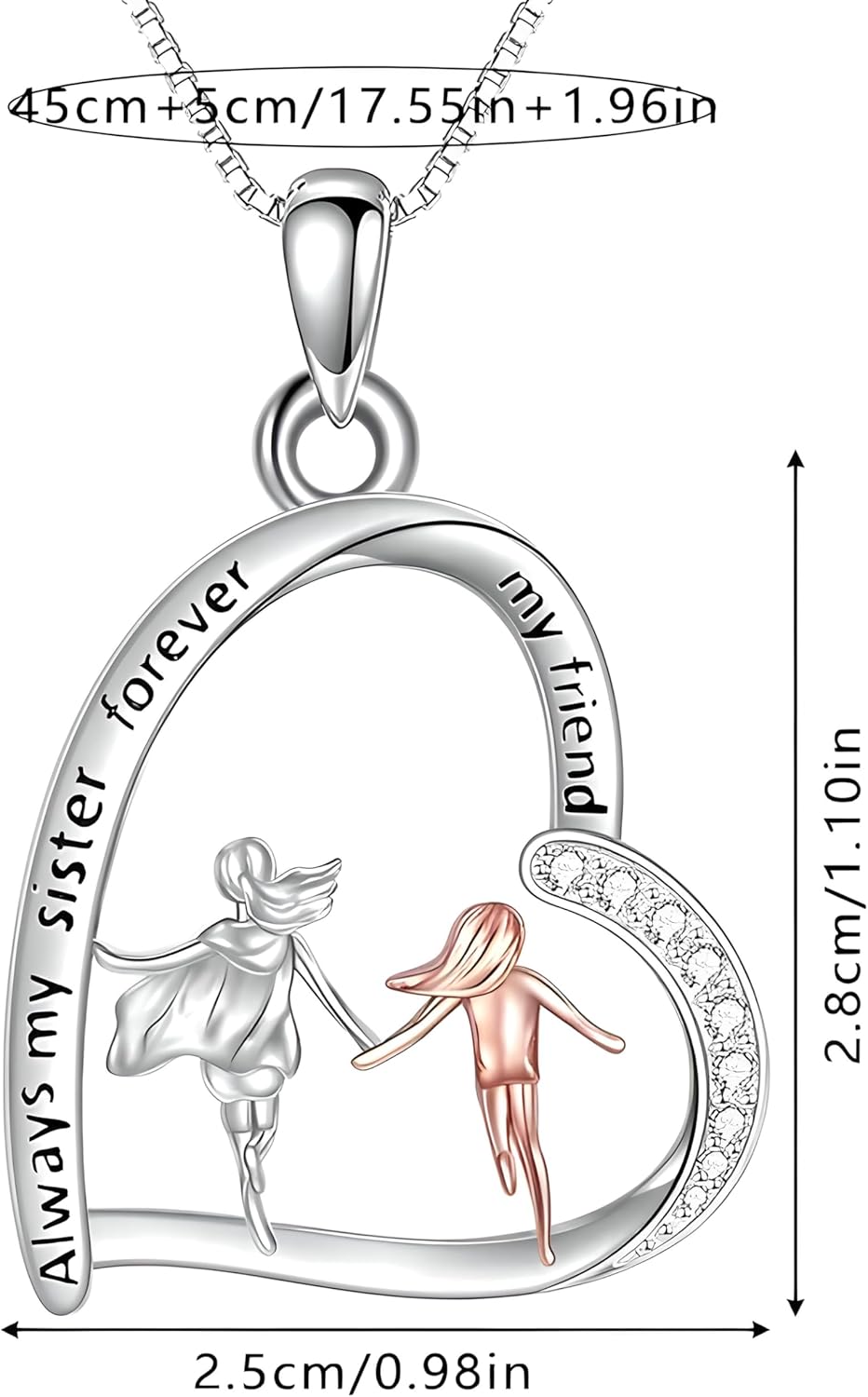 SUPAC Sister Forever Heart Necklace with Earrings Set, Silver-Tone with Clear Crystals