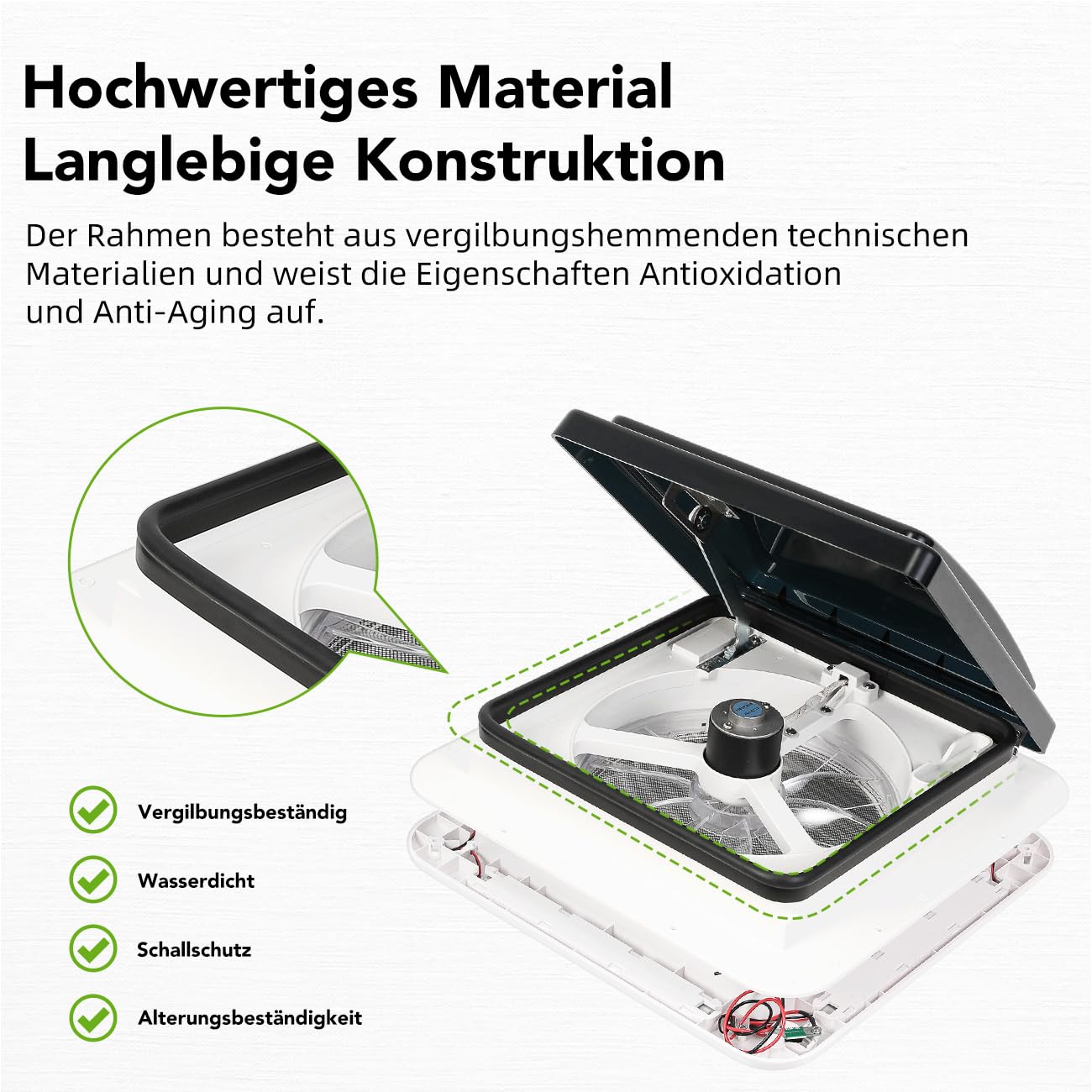 Dachluke Dachfenster Dachhaube 28 x 28 Wohnwagen Wohnmobil Caravan mit Insektenschutzgitter, Milchglashaube, Teleskopausstellern, UV-beständigem Kunststoff mit LED-Licht & Abluftventilator 12V