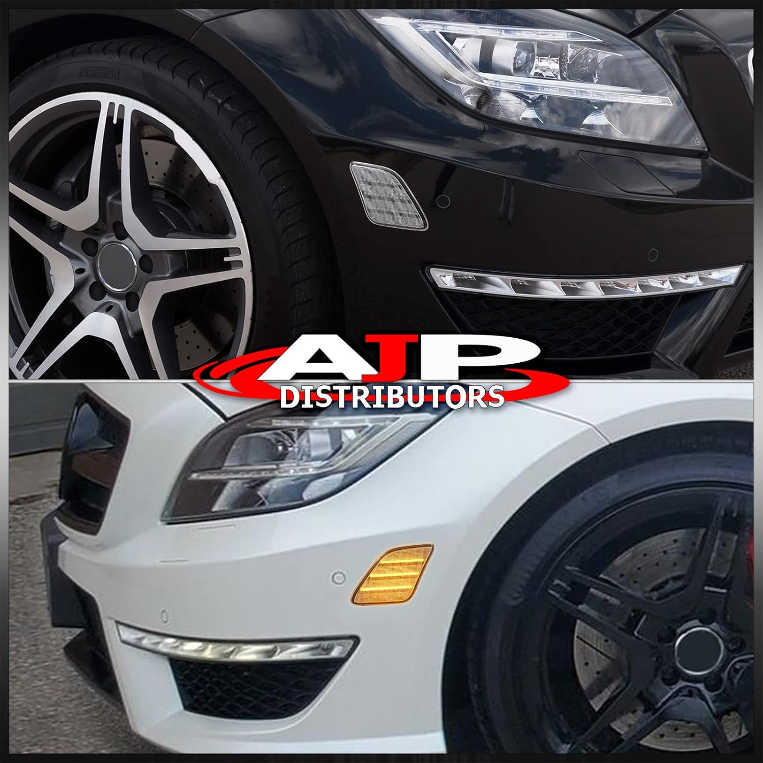 AJP Distributors Clear Amber LED Front Bumper Side Marker Lights Signal Lamps Set Compatible/Replacement For CLS63 AMG W218 C218 S-Class W221 S400 S550 S600 S63 2010 2011 2012 2013 2014 10 11 12 13 14