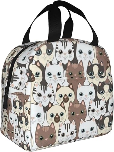 Miniatura 3 de Giwawa Bolsa de almuerzo aislada con lindo gato, adorable gatito impreso en bolsa de almuerzo para mujeres, hombres, niños, niñas, escuela, oficina,