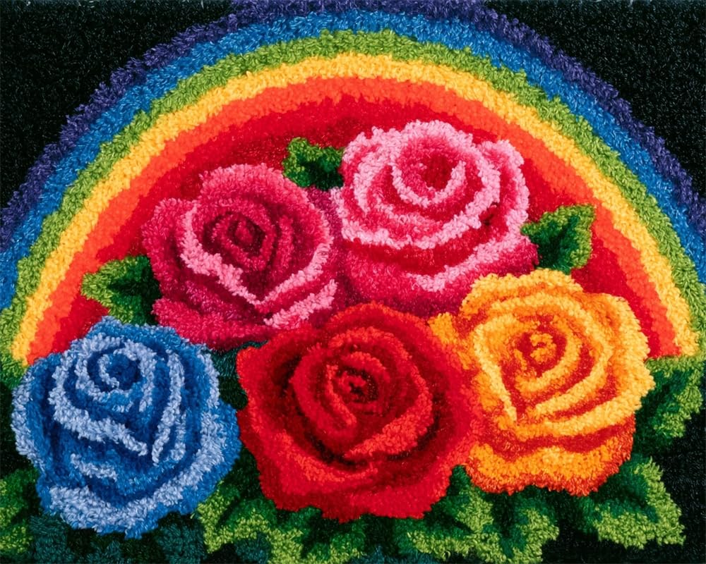 FWRTYCB Latch Hook Rug Kits,Roses Under a Rainbow