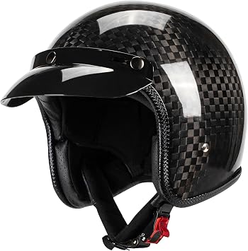 Motorcycle 3/4 Open Face Helmet Lightweight Carbon Fiber Cafe Racer Vintage Helmets DOT Approved