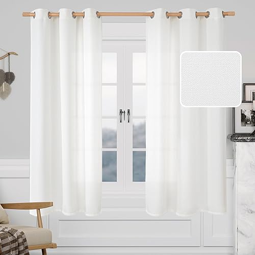 LAMIT Cortinas de Lino Blancas Semitransparentes para Dormitorio, Paneles Filtrantes de Luz, Cortinas de Lino con Ojales de Protección de Privacidad