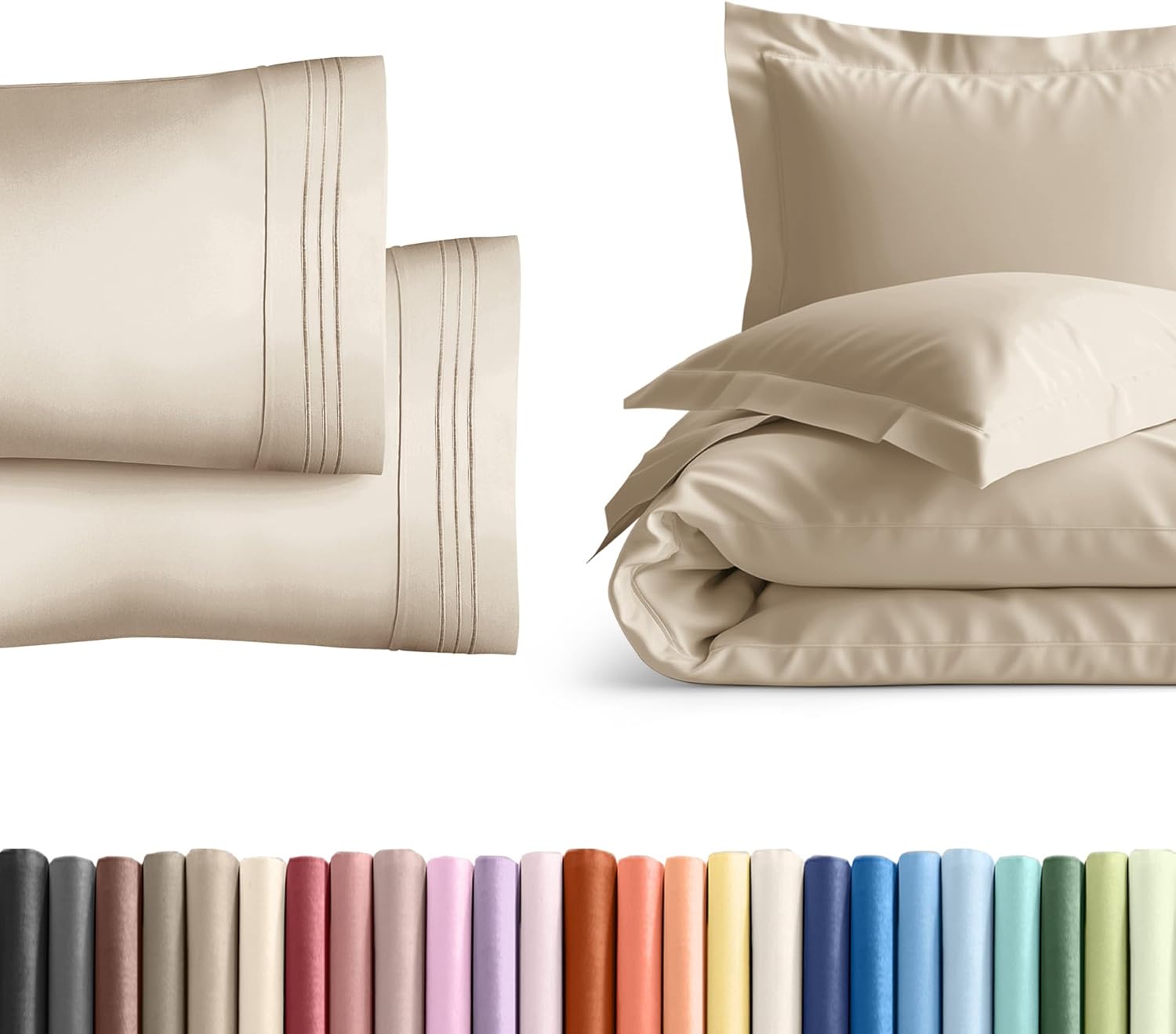 Queen Pillow Cases Set of 2 with Duvet Cover - Hotel Quality Pillowcase Covers - Comfy Luxury Hotel Bedding for Women, Men, Kids & Teens - Machine Washable Protectors - 2 Piece Set - Queen Size Cream