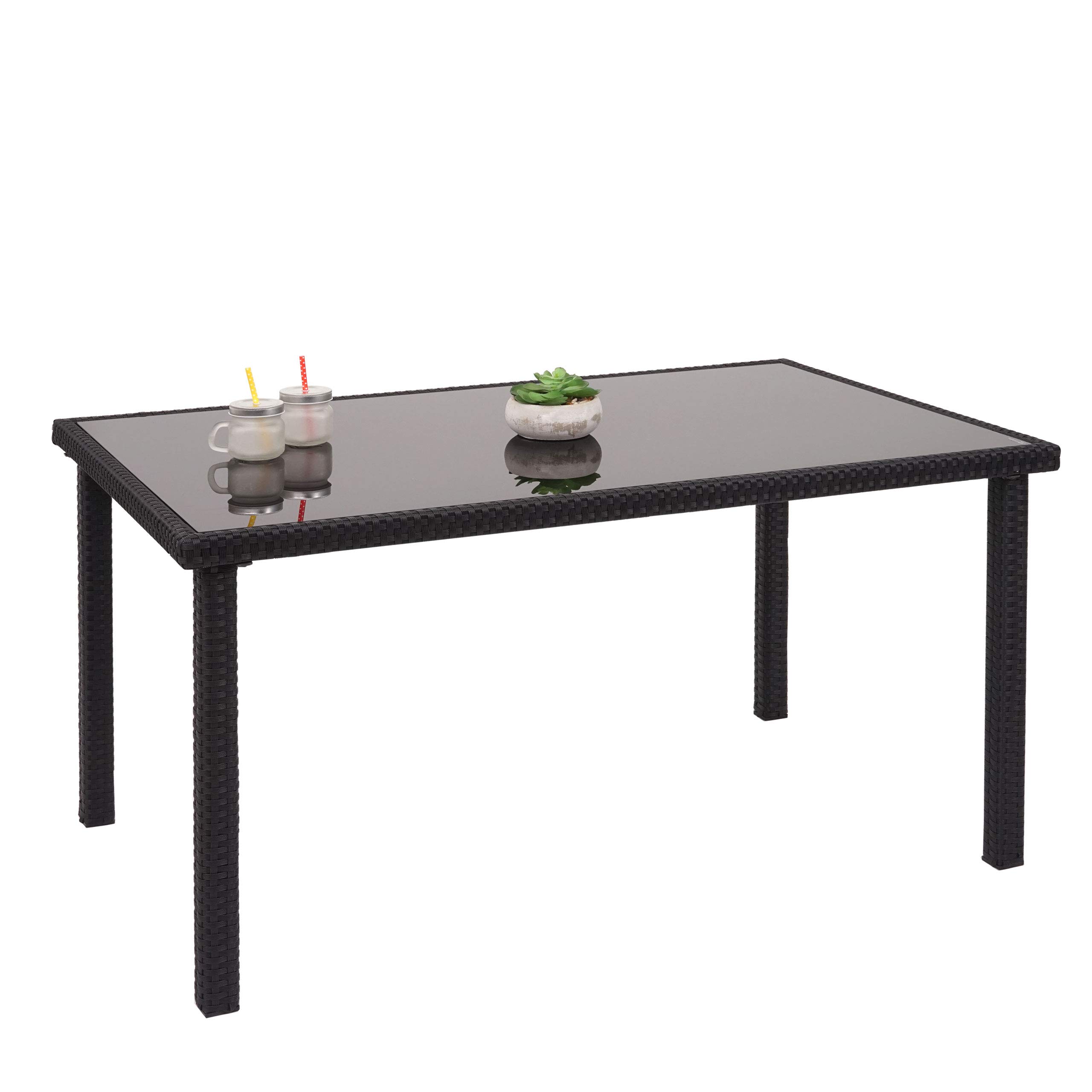 Poly-Rattan Tisch HWC-G19AM, Gartentisch Balkontisch, 120x75cm - schwarz