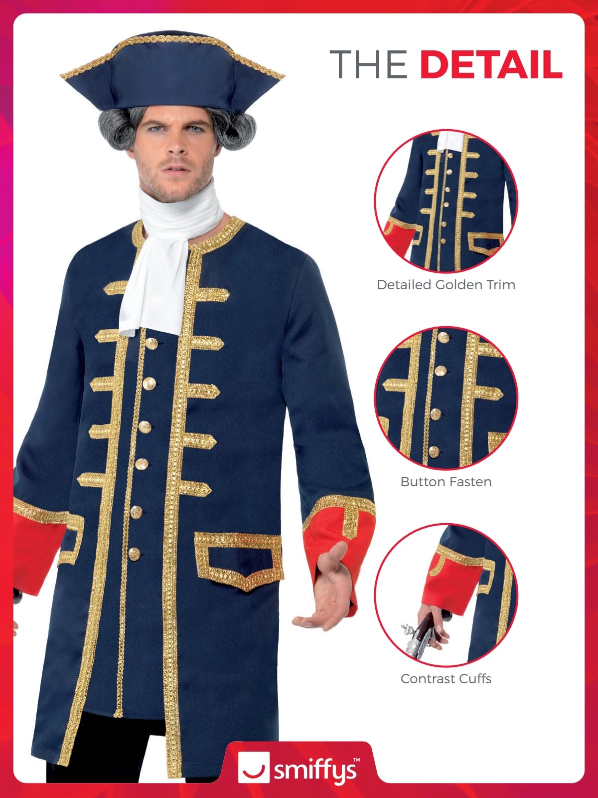 Smiffys Costume da comandante dei pirati con cappotto e cappello Halloween