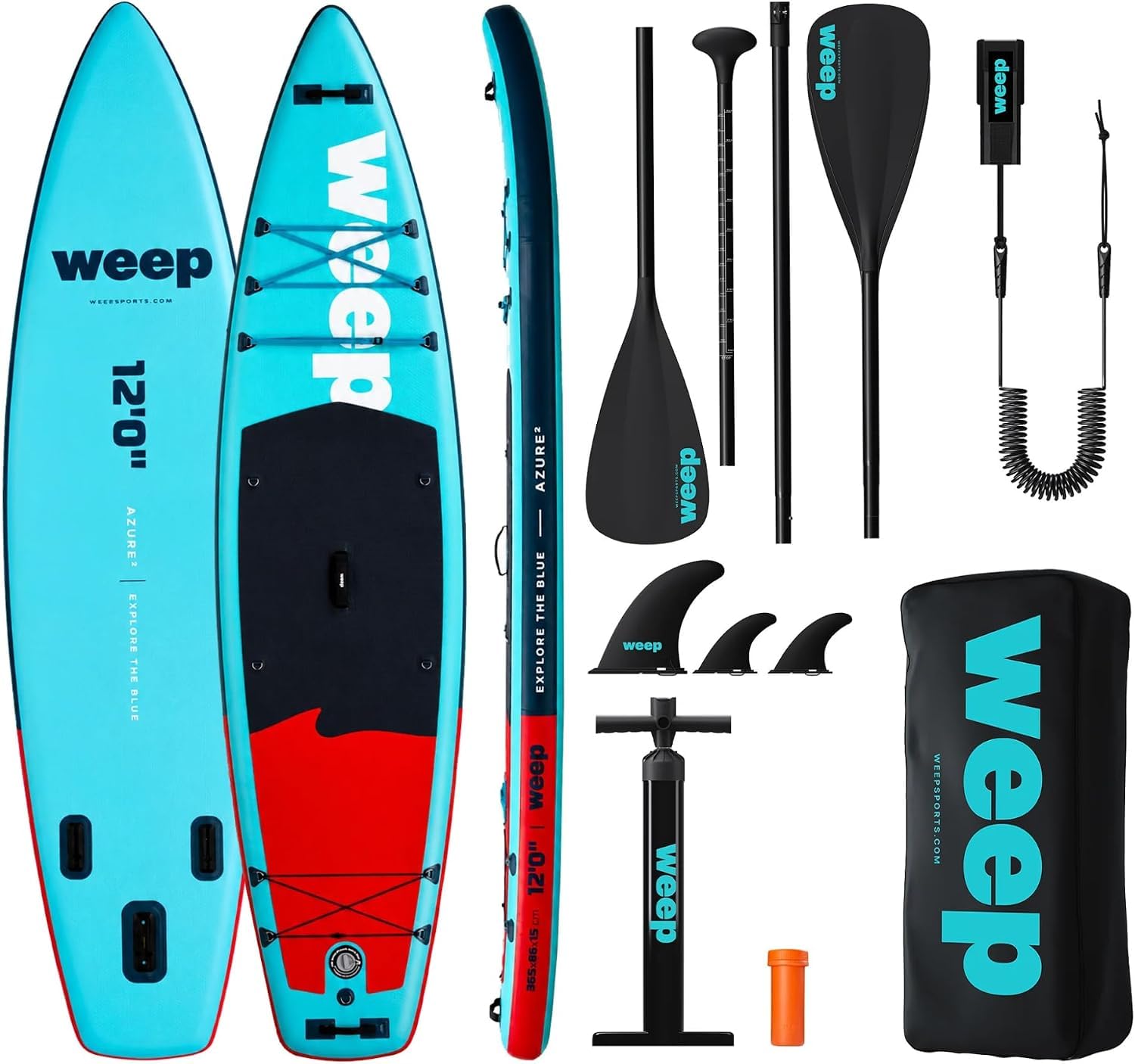 WEEP SUP Gonfiabile 10.6 & 11.6 & 12 piedi, Tavola SUP Gonfiabile con Pagaia 2in1, Pompa, Zaino, Leash e 3 Pinne, Paddle Board Gonfiabile Completo per Mare, Touring, Yoga e Tempo Libero