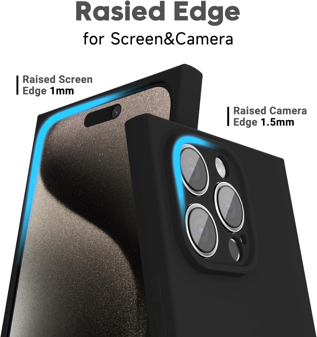 oakxco for iPhone 15 Pro Max Case Silicone Rectangle Edge Corner, Y2k Soft Rubber Gel Cute Phone Case for Women, Girly Aesthetic Trendy Unique Design with Camera Cover, Black - Image 4