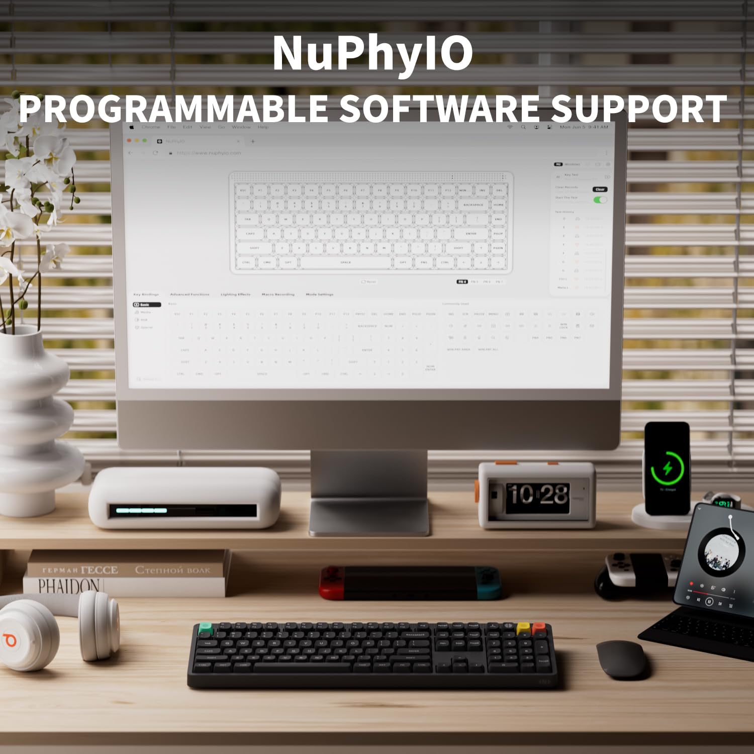 nuphy Teclado mecánico inalámbrico Node100, teclado Bluetooth personalizado intercambiable en caliente, 109 teclas, teclados para juegos de computadora, soporta gestos táctiles, teclas PBT