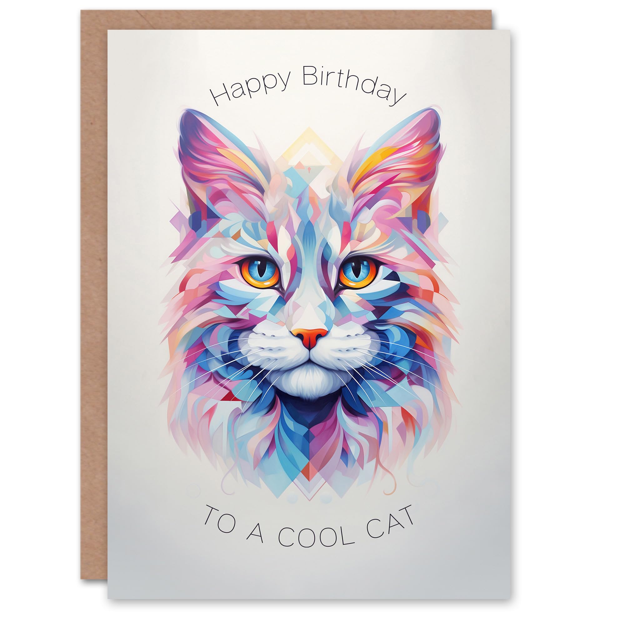 Artery8 Birthday Greeting Card Polygonal Cool Cat Lover Design For Her