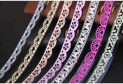 Miniatura 5 de HomDSim 8 cintas Washi con patrón de encaje, cinta adhesiva de diamante con purpurina, ideal para artes y manualidades, bricolaje, álbum de