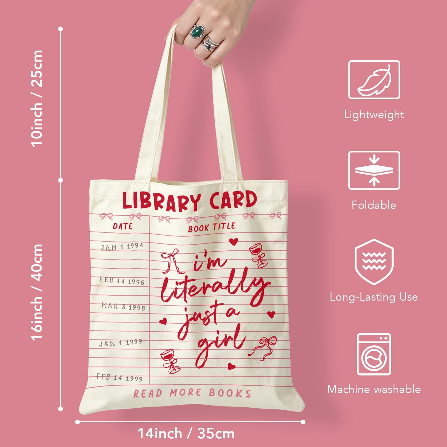Bookish Gifts for Book Lovers, I'm Literally Just A Girl Canvas Tote Bag image 4