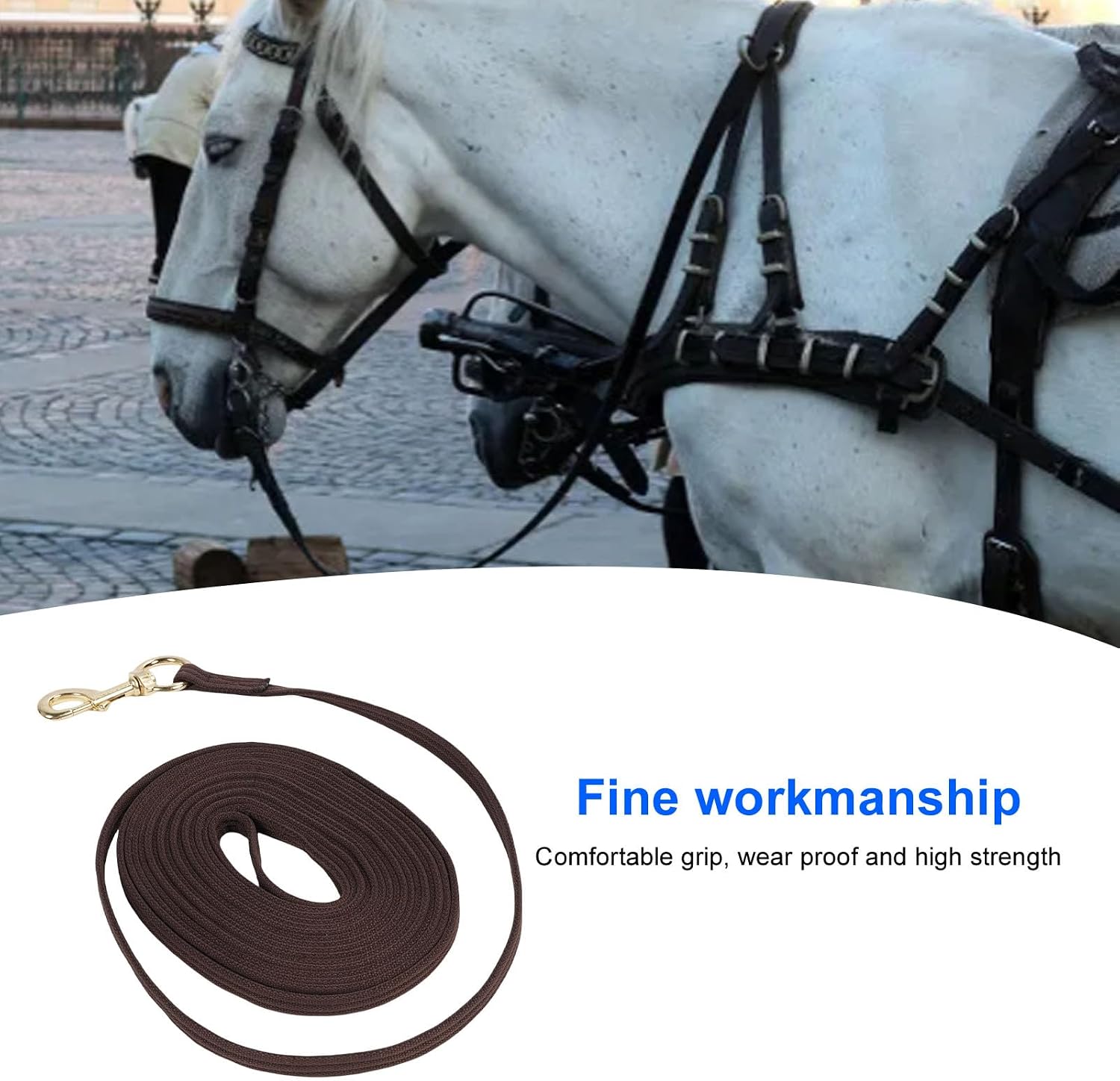 Diydeg Horse Lead Rope, Heavy Duty 8.2m Long Performance Lead Rope with Quick Halter Attachment & Soft Comfort Grip, Tearresistant Training for Daily Use & Showing (Brown)