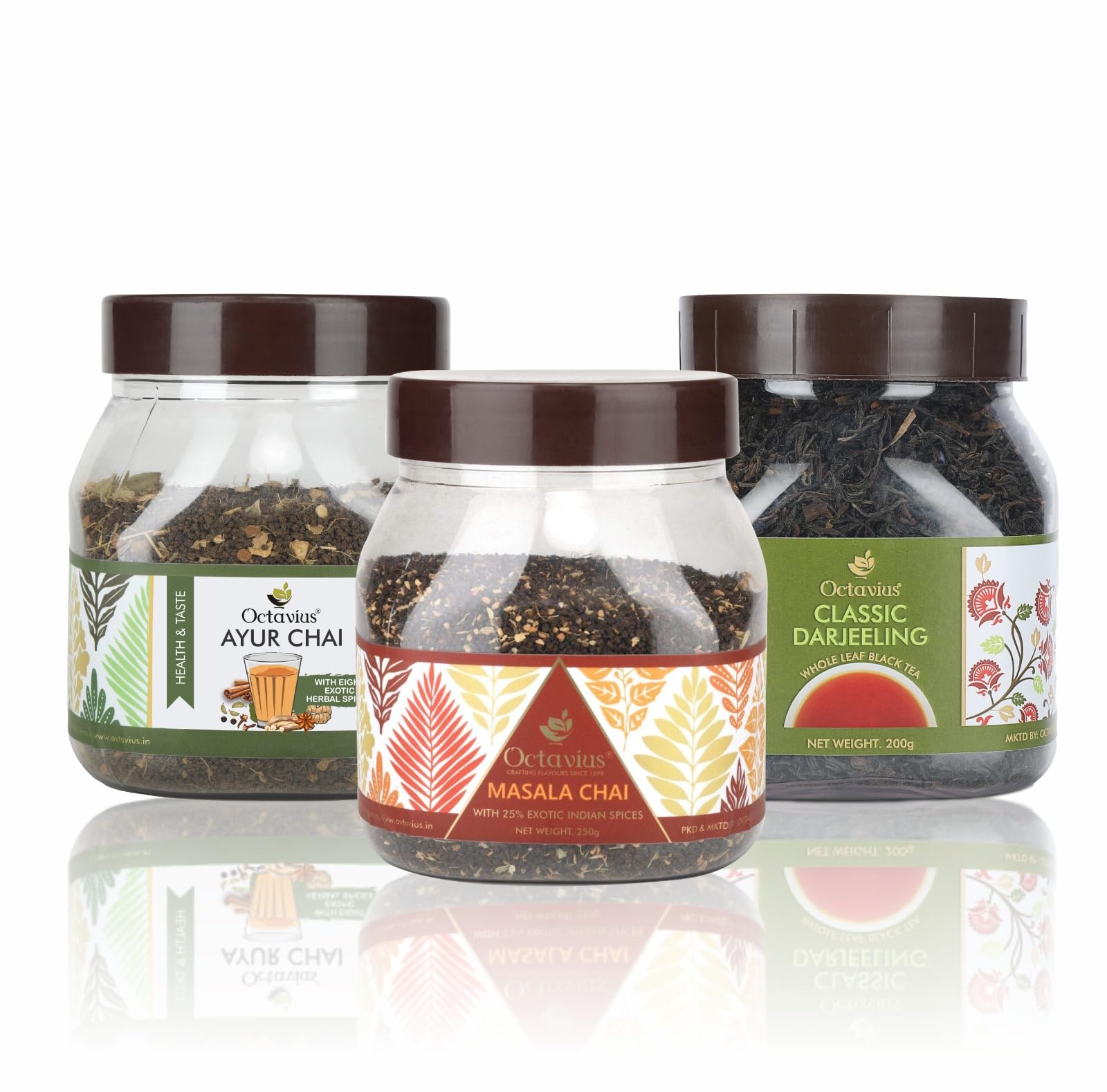 Octavius Exquisite Tea Trio Combo - Masala Chai, Ayur Chai, Darjeeling Whole Leaf Tea | 700 Gm Jar (250 Gm, 250 Gm, 200 Gm) (B0CMV47NZV) Amazon Price History, Amazon Price Tracker
