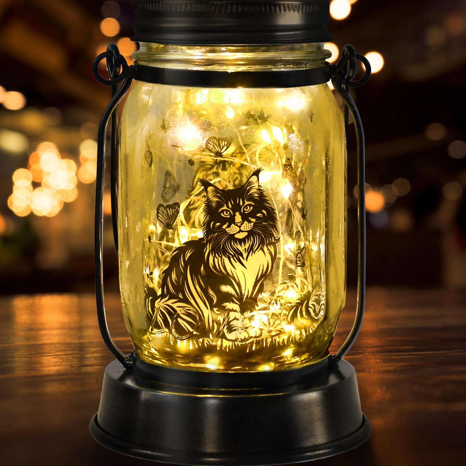 Maine Coon Cat Gifts for Women/Men Maine Coon Solar Lanterns Cat Mom Birthday Cat Lovers Lantern, Pet loss Pet Memorial Lights, Solar Garden Decoration Outside for Yard, Patio,Backyard,Porch