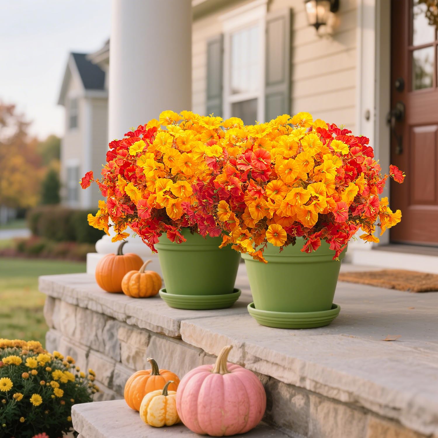 16 PCS Outdoor Fall Artificial Flower - Autumn Thanksgiving Halloween Porch Decor, Faux UV-Resistant Plants for Front Door, Wall, Fence, Fireplace Mantel Decorations - Image 3