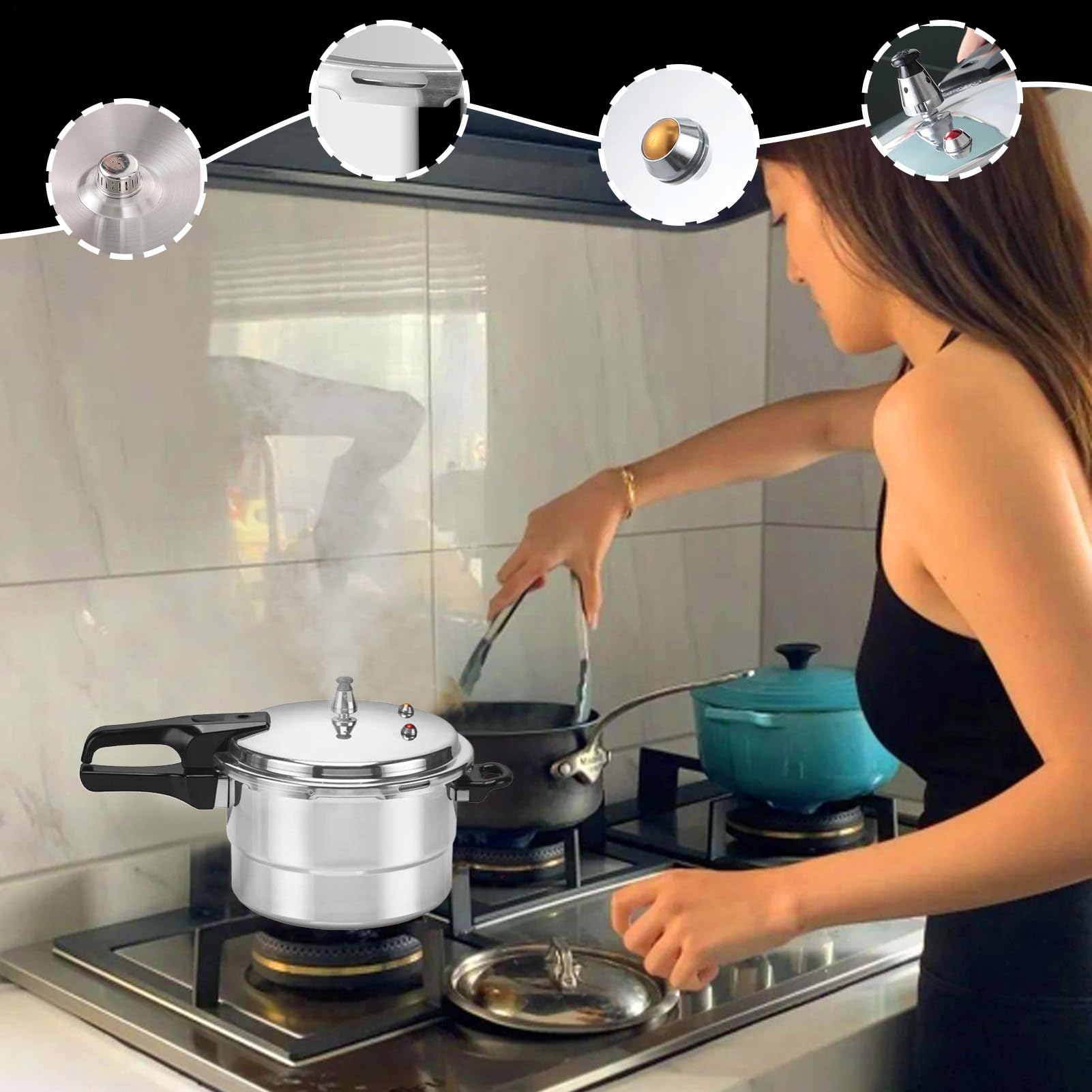 Szybkowar Na Kuchenkę Aluminiowy Do Warzyw, Mięsa, Drobiu I Owoców Morza | Wolnowar 5 l z wkładem do gotowania na parze Warzywa, mięso, drób i owoce morza – do domu, użytku komercyjnego, jadalni,