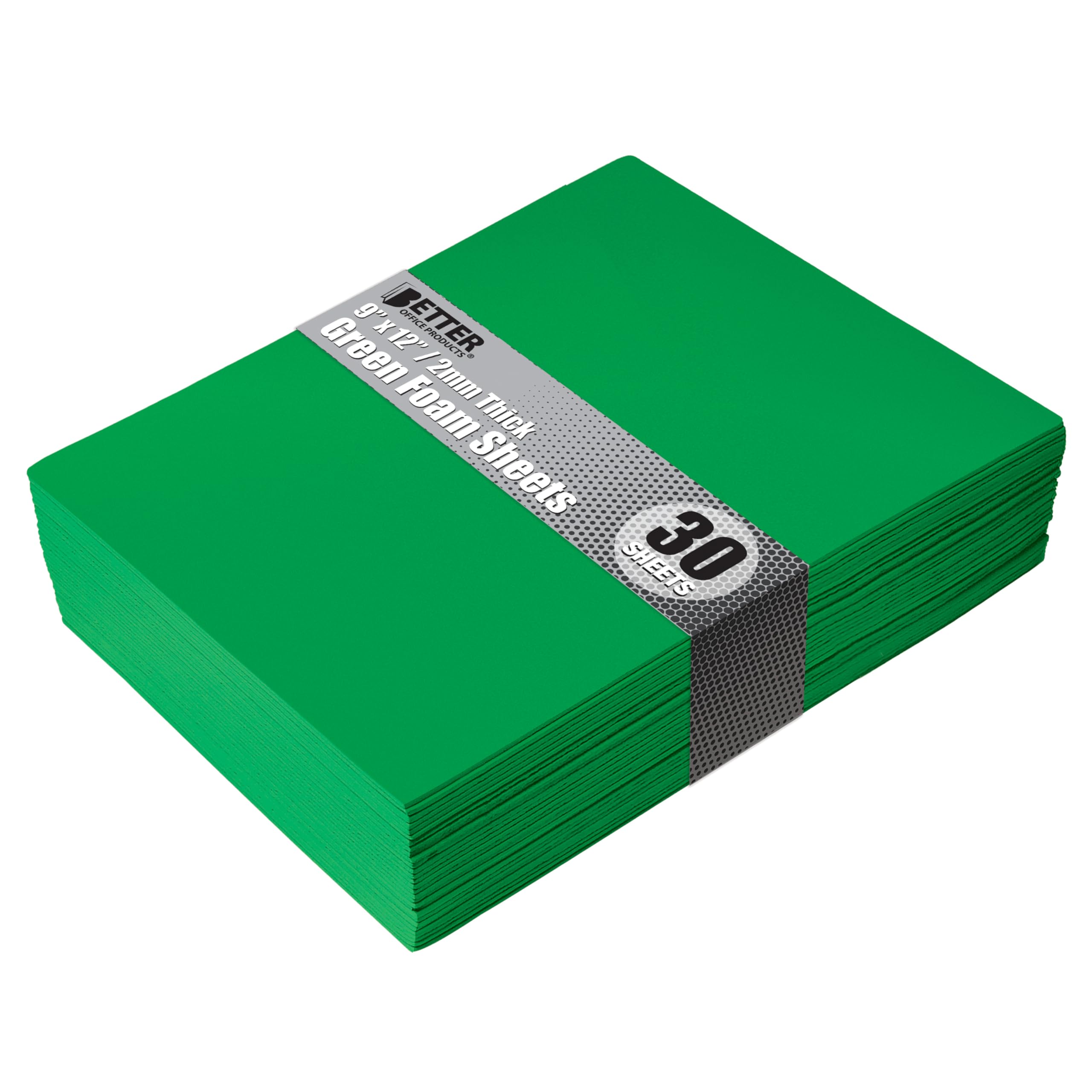 Better Office Products Green EVA Foam Sheets, 30 Pack, 2mm Thick, 9 x 12 Inch, by, Green Color, for Arts and Crafts, 30 Sheets Bulk Pack