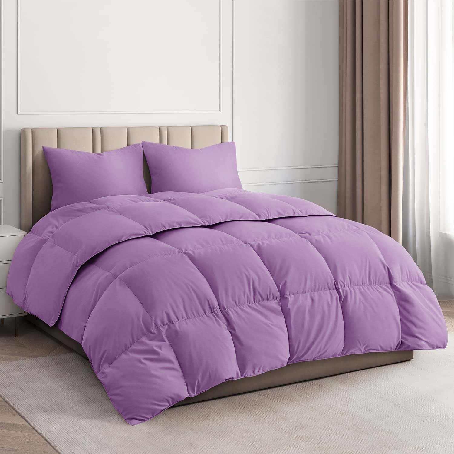 Queen Size, Lavender Alternative Down Comforter - Warm, Lightweight, Luxury, & Breathable Hotel Quality Bedding Set - All Season Fluffy & Cozy Oversized Cooling Microfiber Duvet Insert Comforter