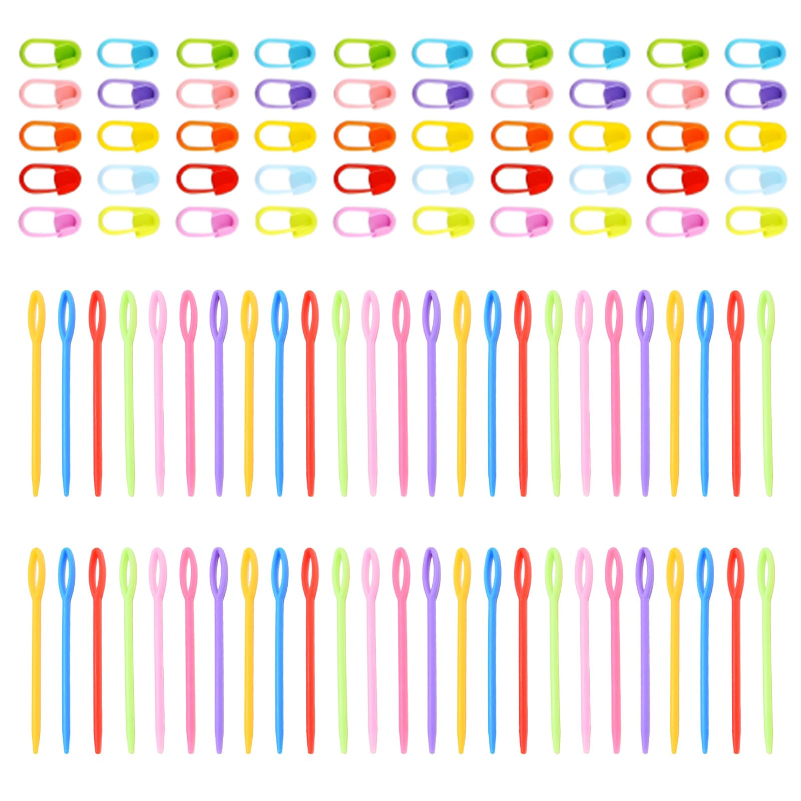50 Pcs Colorful Stitch Marker and 50 Pcs Colorful Large Eye Needles Crochet Needles Set, Crochet Hook Set with Stitch Markers, Suitable for DIY Sewing and Knitting's Knitting Sets (Random Color)-image-32