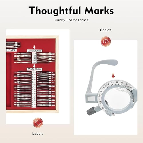 Miniatura 4 de Juego de 104 lentes ópticas de prueba, marco de prueba de optometría de borde de metal con funda, kit de optometría de lente óptica precisa para