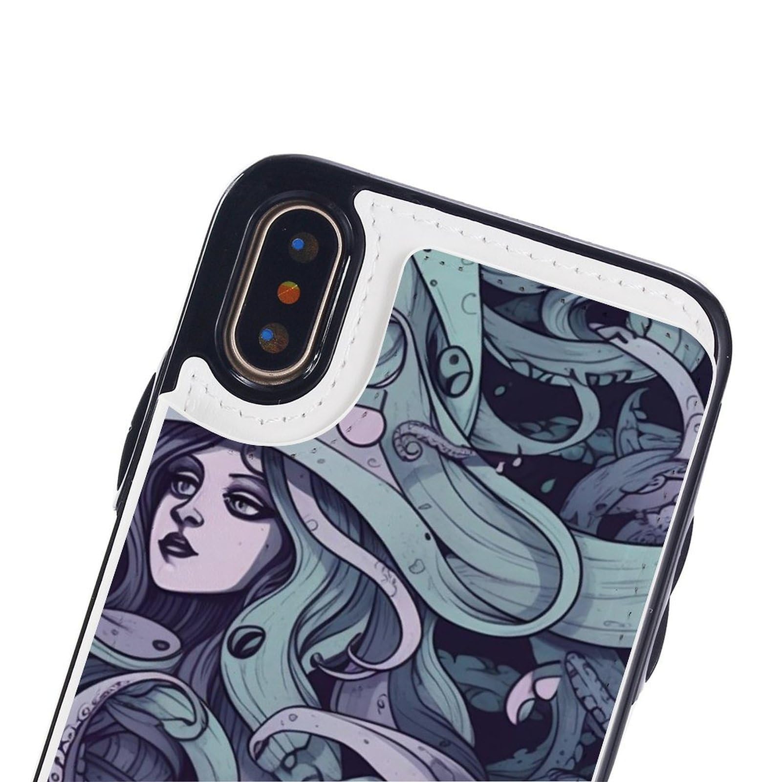 Etui portfelowe na iPhone'a X/XS, inspirowane morską czarownicą nadruki skórzane etui na telefon z klapką z przegródkami na karty