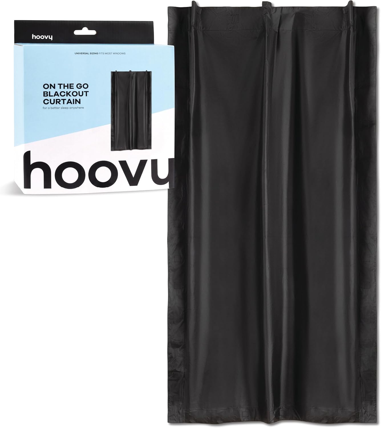 Hoovy Portable Blackout Curtain with Suction Cups, Black, Adjustable 25-50" Wide x 78" Tall, for Travel, Nursery, and Hotel