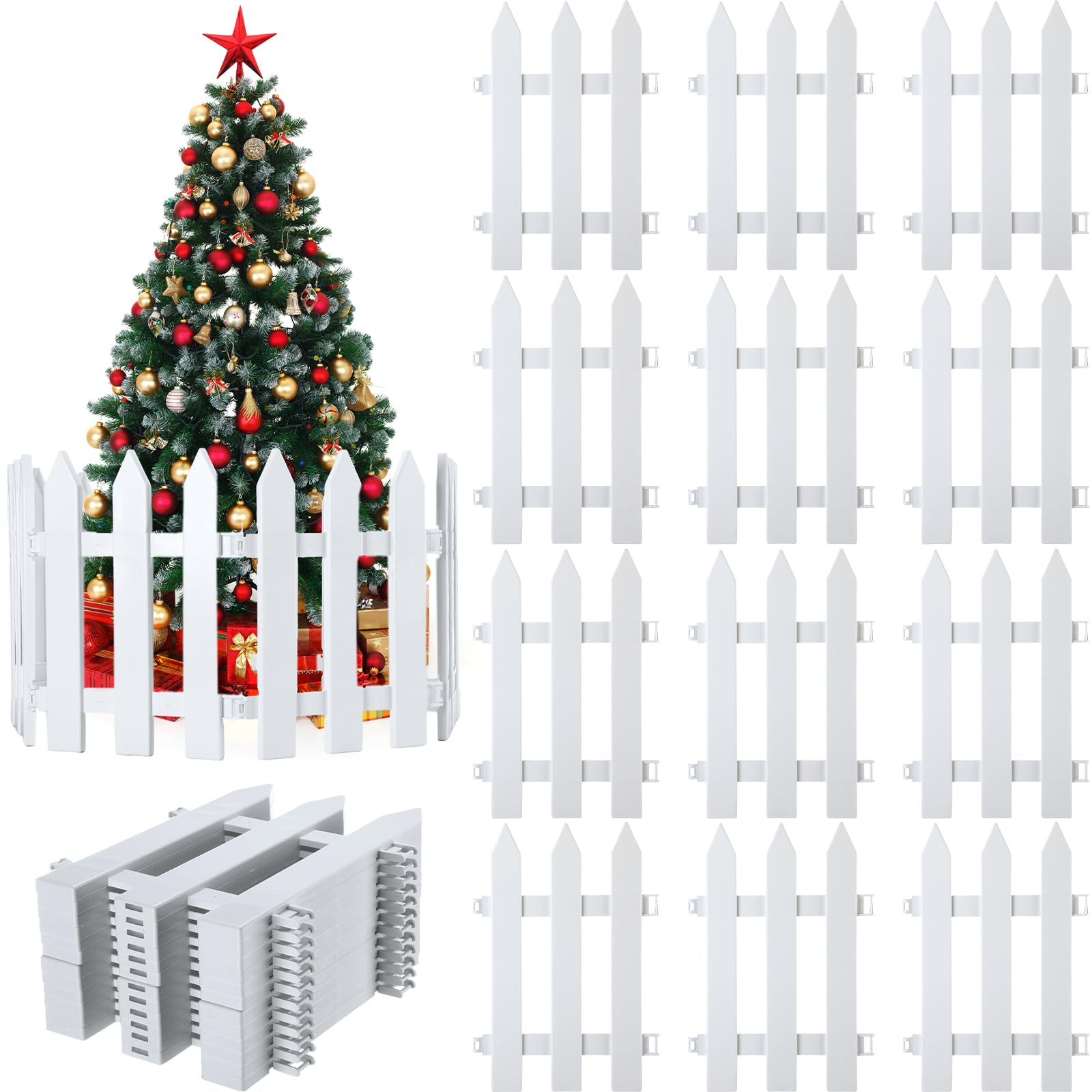 Sasylvia 12 Pcs 15.7 x 11.8 Inch Christmas Tree Fence White Picket Fence White Plastic Fence Decorative White Garden Fence Mini Fence for Garden Xmas Tree Fence for Indoor Wedding Party Decoration