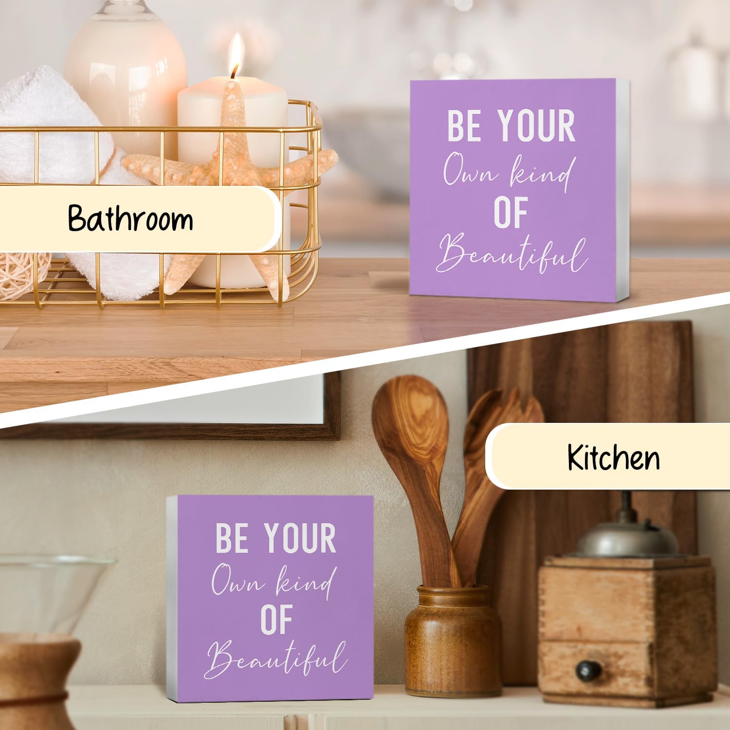Encouragement Be Your Own Kind Of Beautiful Sign, Inspirational Purple Wooden Box Signs，Encouragement Gifts For Women, Strong Women Gifts, Motivational Wood Sign Decor(5 X 5 Inch) image 5