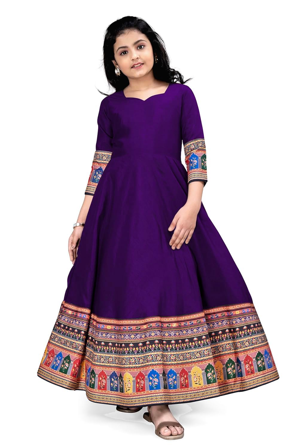 Cotton Silk Long Anarkali Kurta for Girls