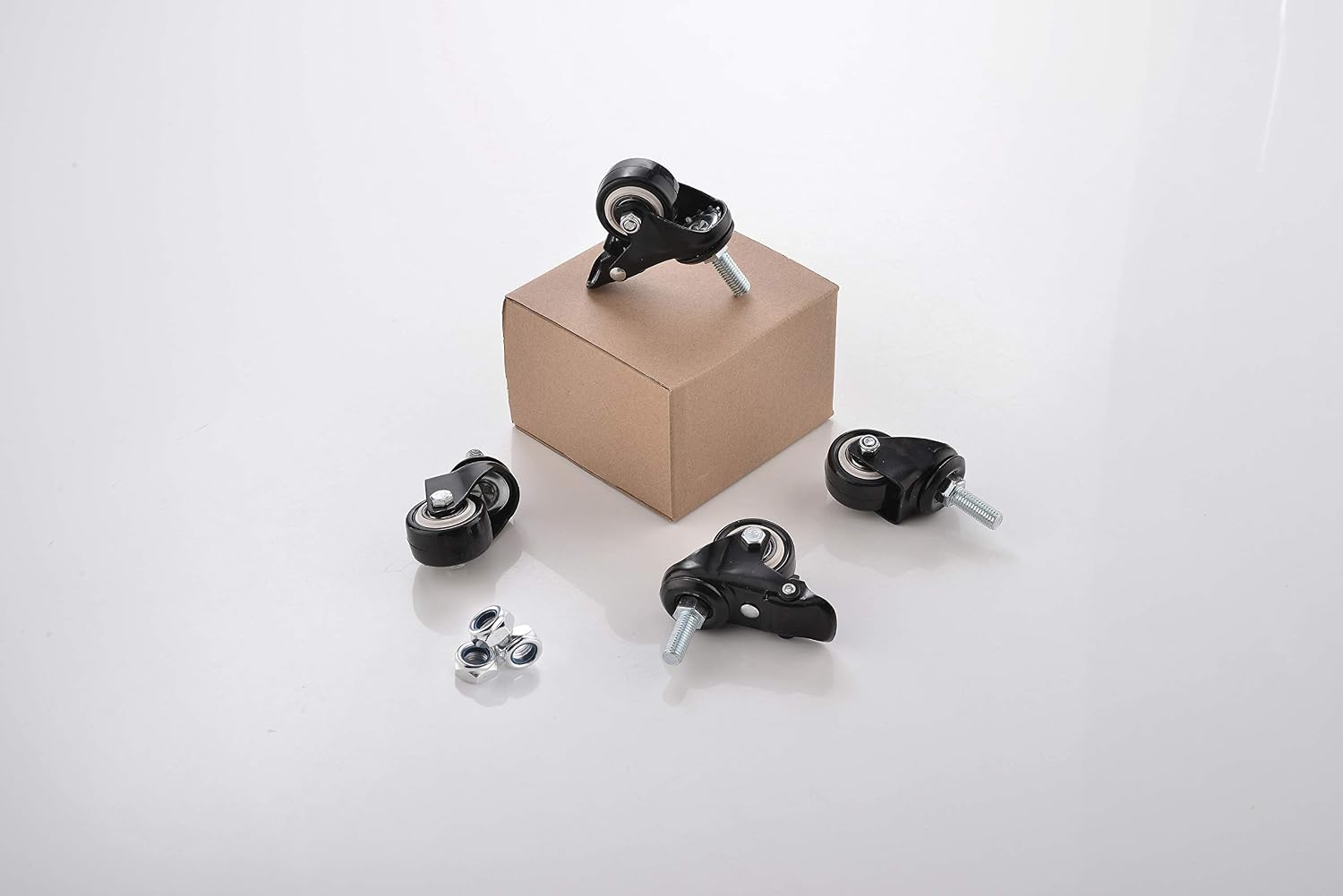 SungMi 4 Pack 1.5" Heavy Duty Caster Wheels Polyurethane PU Swivel Casters with 360 Degree Threaded Stem 310lb Total Capacity for Set of 4 Black (2 with Brakes & 2 without) Nuts Include SM-AMS-220006