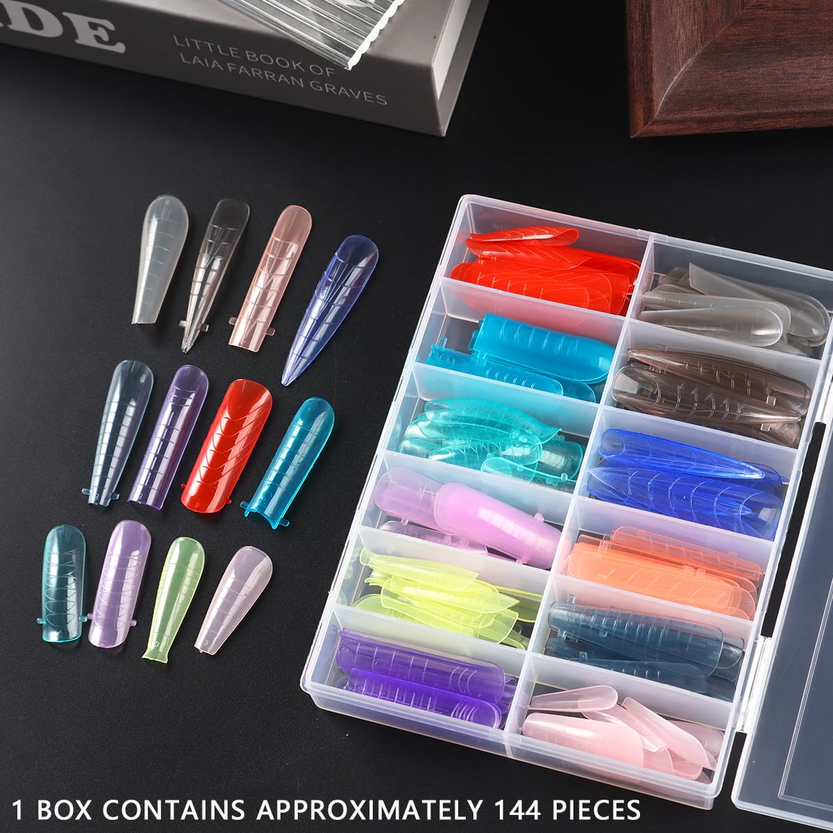 12 Grids Dual Forms Gel Nail Extension Mold, Colorful Quick Building Dual Forms Nails Tips, Reusable Nail Mold Set, Mixed Color Nail Extension Forms Set for DIY Acrylic & Gel Manicure