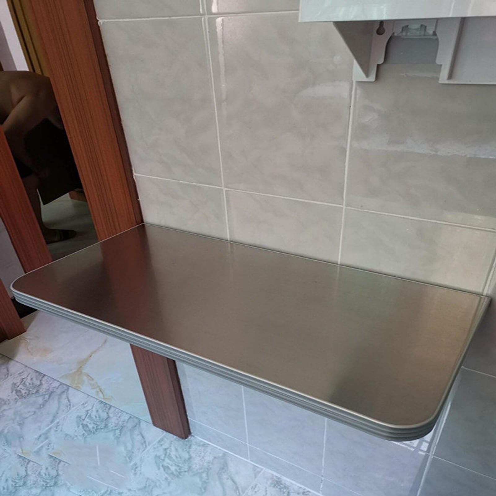 Table pliante murale en acier inoxydable avec plan de travail de 90cm