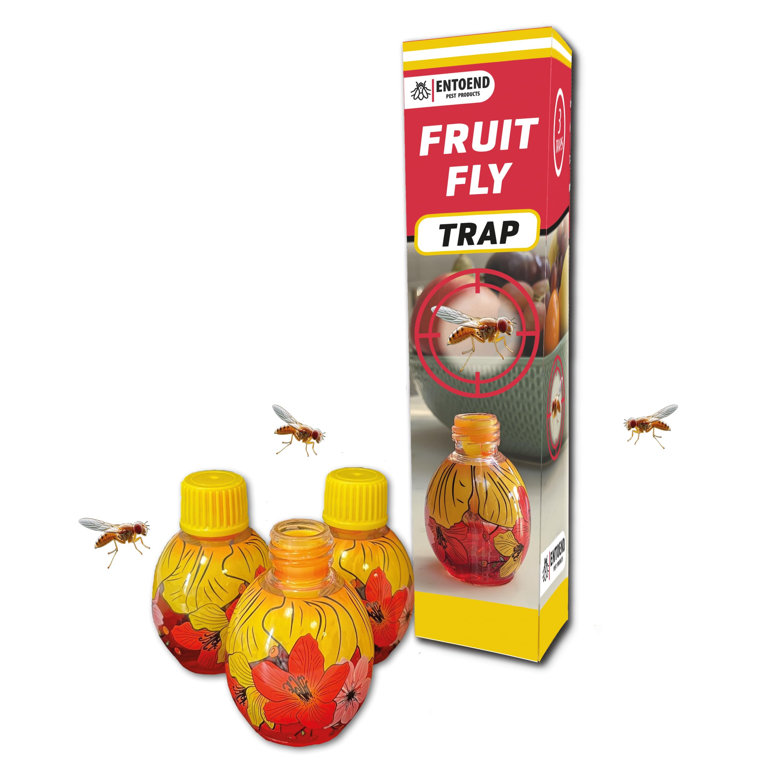 Entoend Fruit Fly Trap - 3 Traps, 2 Month Supply | Highly Effective, Premium Fruit Fly Killer & Fly Monitor | User Friendly, Pre-Baited Fly Traps | Indoor Fly Catcher - Safe Around the Kitchen & Fruit